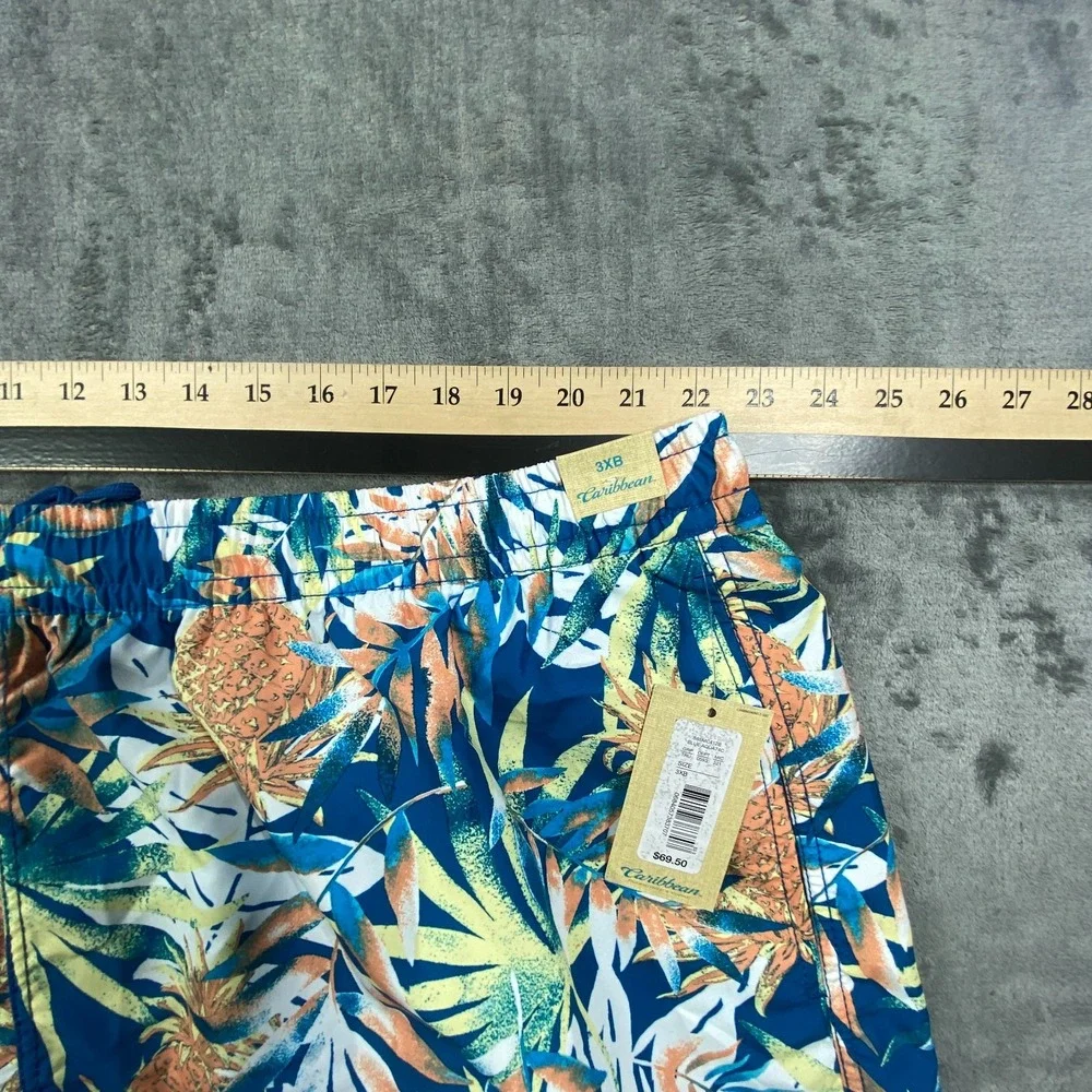 NWT Caribbean Swim Trunks Mens 3XB Blue Palm Tree Pine Print Board Shorts‎ NEW